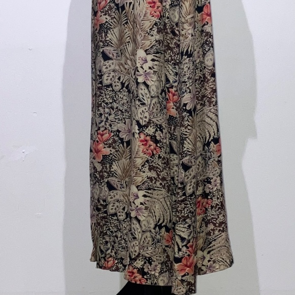 Brown and coral cool toned floral button down adjustable waist long dress - Picture 6 of 14
